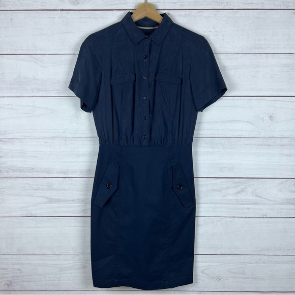 Burberry Dresses & Skirts - Burberry Brit Shirt Dress Dark Blue Short Sleeve Cotton Size Small